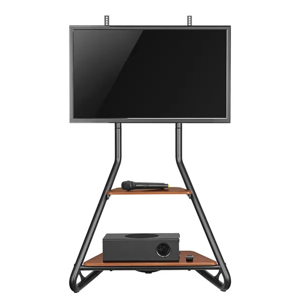 Maclean MC-455 szabadon álló TV állvány fa polcokkal 37–75″, 40 kg