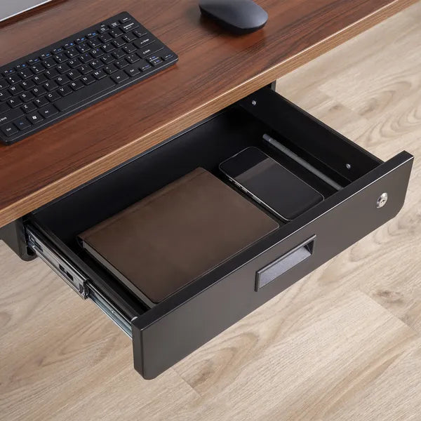 Fekete kulcsra zárható asztallap alatti ergonómikus fiók 5 kg teherbírás