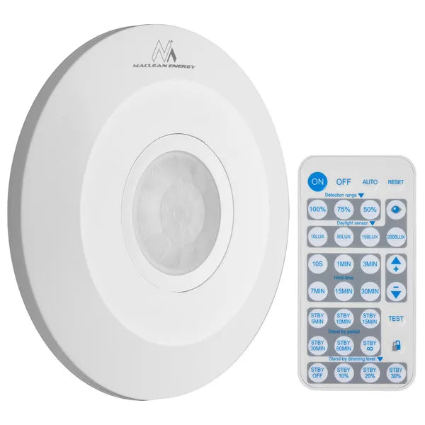 PIR mozgásérzékelő 360°, 8 m, távirányítóval, max. 2000 W, IP20, mennyezeti