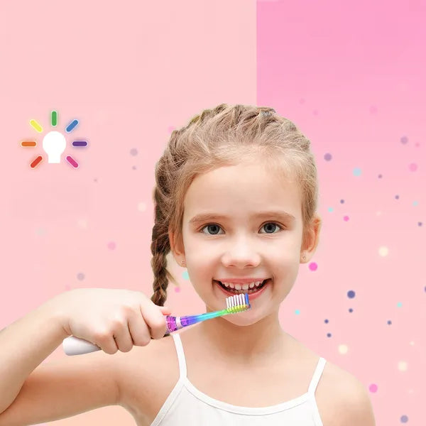 Gyerek szónikus fogkefe rózsaszín, 3 pótfej, LED, IPX7, 1×AAA
