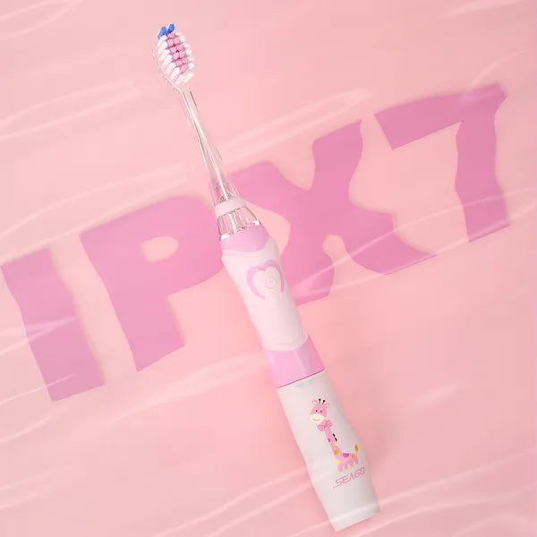 Gyerek szónikus fogkefe rózsaszín, 3 pótfej, LED, IPX7, 1×AAA