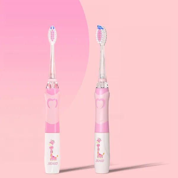 Gyerek szónikus fogkefe rózsaszín, 3 pótfej, LED, IPX7, 1×AAA