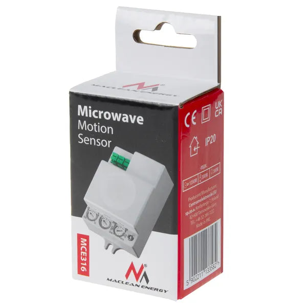 Mikrohullámú mozgásérzékelő 5,8 GHz, 8 m, 1200 W, IP20, Maclean MCE316