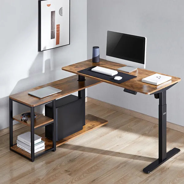 Ergo Office elektromos állítható íróasztal 120x60 cm, polcok, rusztikus barna