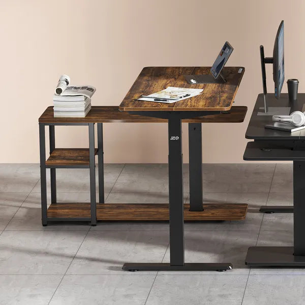 Ergo Office elektromos állítható íróasztal 120x60 cm, polcok, rusztikus barna