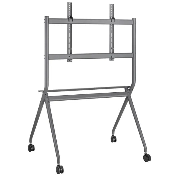 Mobil TV állvány, 50–86″, 120 kg teherbírás, kerekes, polcos