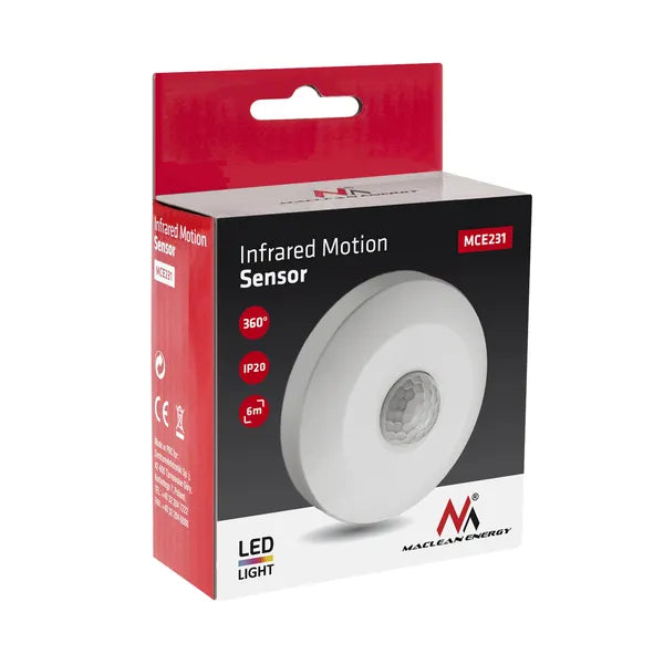 Maclean MCE231 mennyezeti PIR mozgásérzékelő, 360°, 6 m, 100 W LED