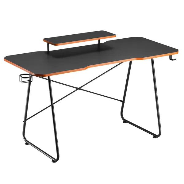 NanoRS RS170 fekete gaming asztal monitorpolccal, 136×60 cm, 50 kg teherbírás
