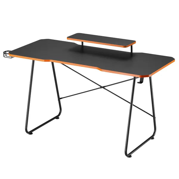 NanoRS RS170 fekete gaming asztal monitorpolccal, 136×60 cm, 50 kg teherbírás