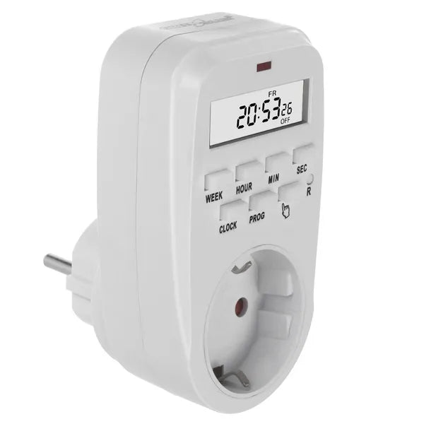 Digitális heti időkapcsoló schuko F, LCD kijelző, 16 A, IP20