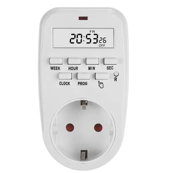 Digitális heti időkapcsoló schuko F, LCD kijelző, 16 A, IP20