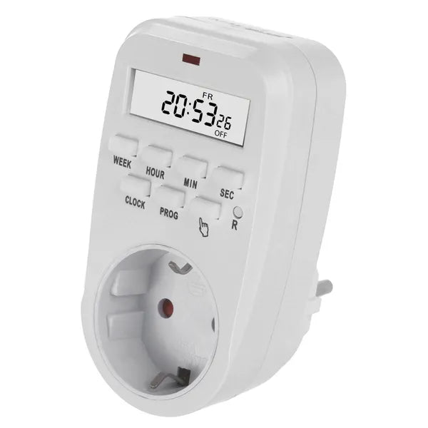 Digitális heti időkapcsoló schuko F, LCD kijelző, 16 A, IP20