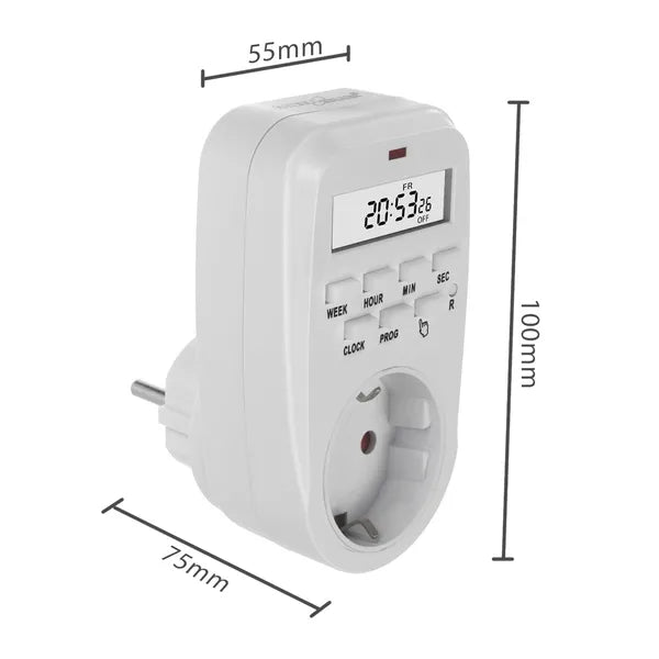 Digitális heti időkapcsoló schuko F, LCD kijelző, 16 A, IP20
