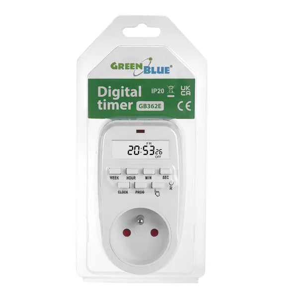 Digitális időkapcsoló konnektor LCD kijelzővel, 16 A, IP20, 8 program