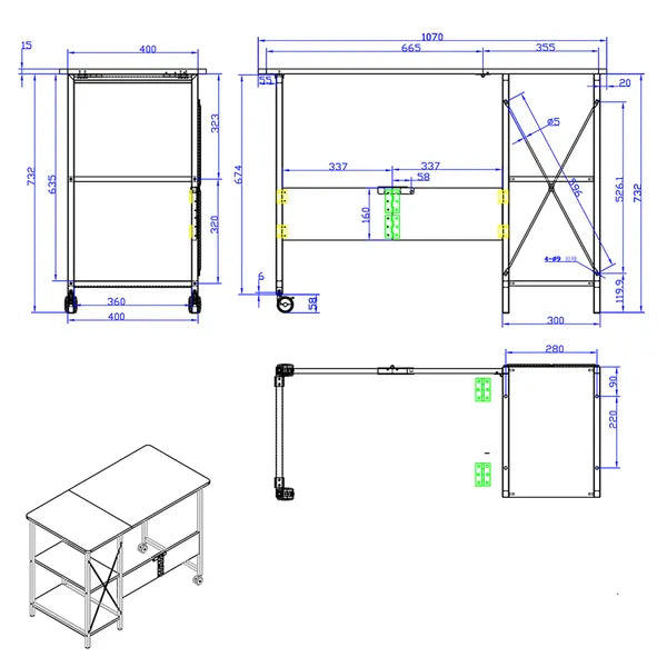 Összecsukható loft íróasztal 107×45×75 cm, 150 kg teherbírás, sötét dió