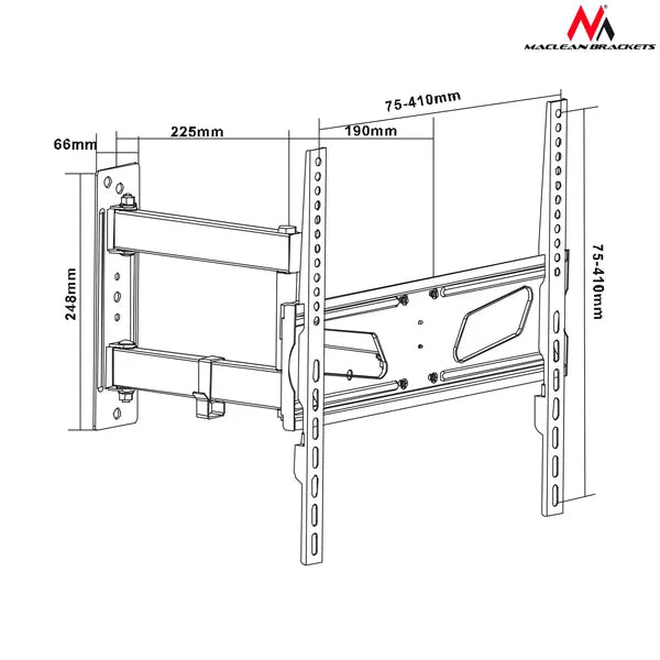 Maclean hosszú karos TV fali konzol 26–55″, VESA 400×400, 30 kg