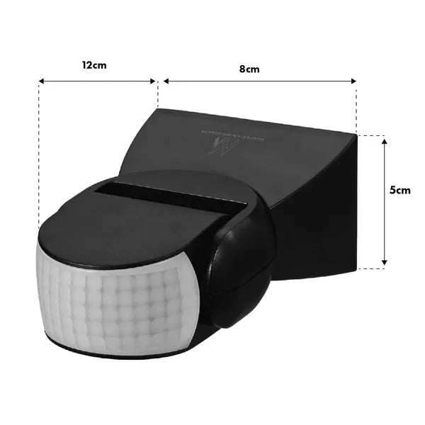 PIR mozgásérzékelő IP65, 180°, 12 m hatótáv, fekete, LED-kompatibilis