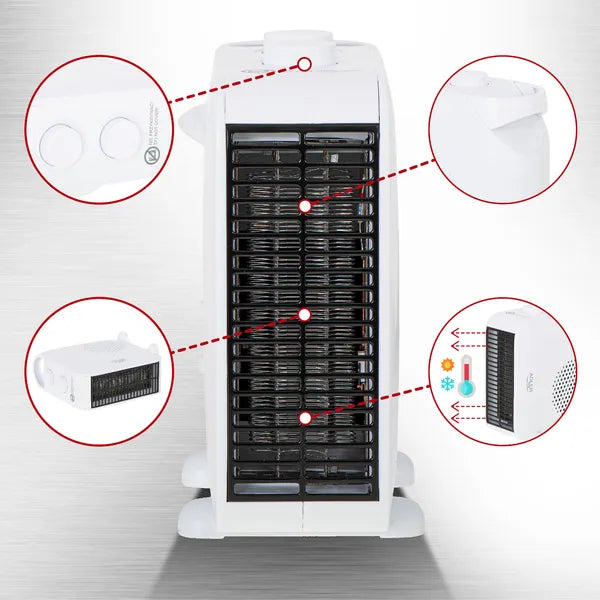 Fehér 2000 W-os termoventilátor, 2 fokozat, termosztáttal, hűtés-fűtés
