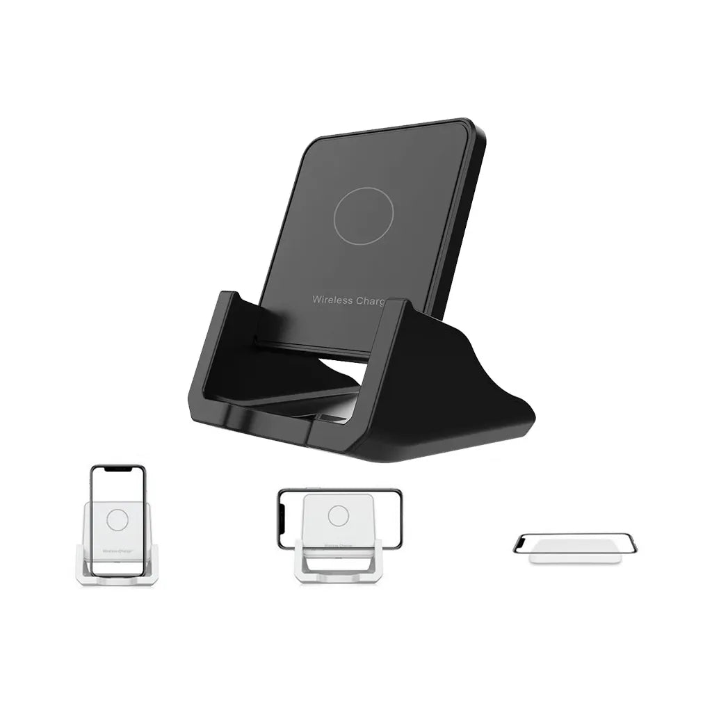 Induktív vezeték nélküli gyors töltő LED jelzővel, qi 15 W, USB – USB micro B, 10.5cm x 9cm x 11.5cm, fekete
