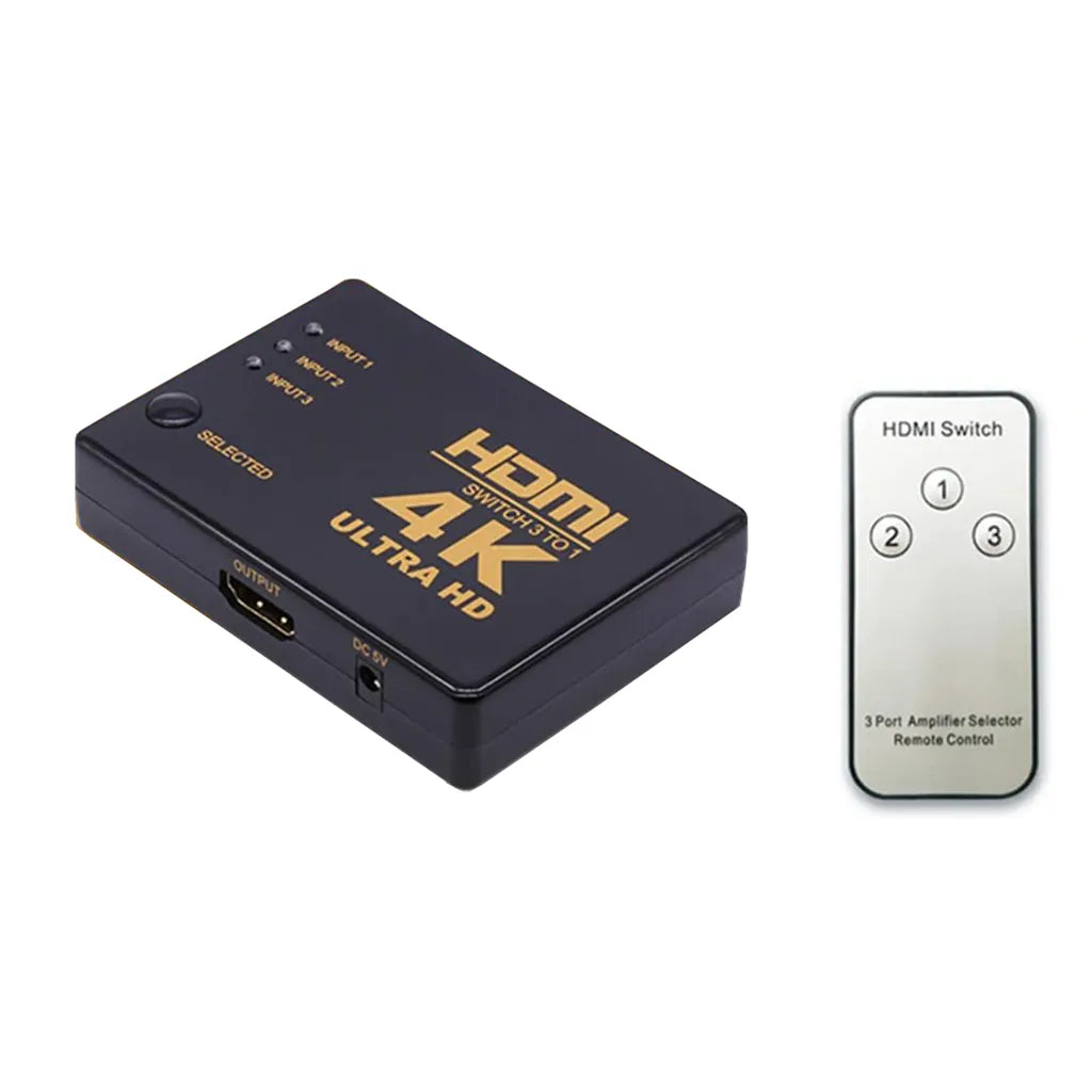 Kapcsoló osztó 3x 1 hdmi 4k uhd távirányítóval, 8cm x 6cm x 1.7cm, fekete