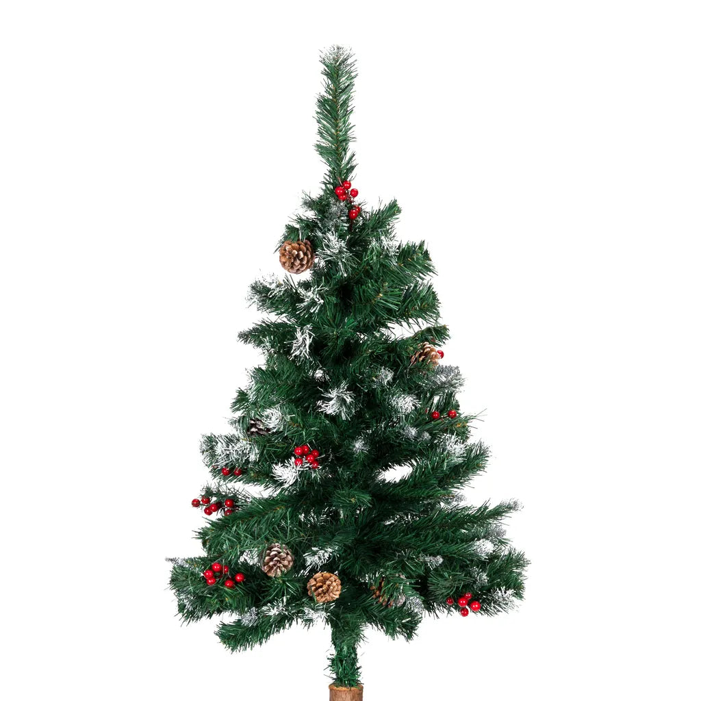 Karácsonyfa, műfenyő magasított törzzsel, díszítőelemekkel, 160 cm, zöld
