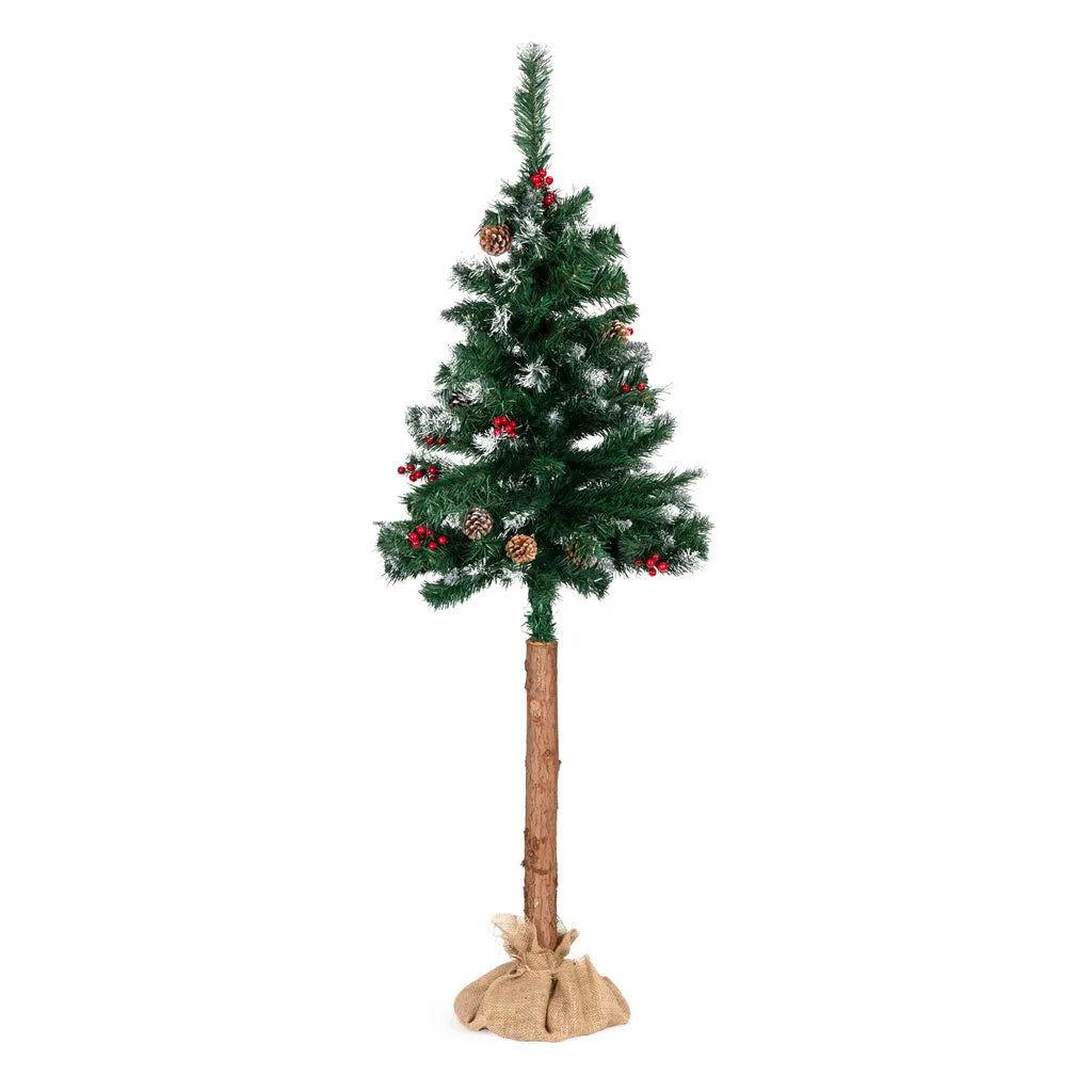 Karácsonyfa, műfenyő magasított törzzsel, díszítőelemekkel, 160 cm, zöld