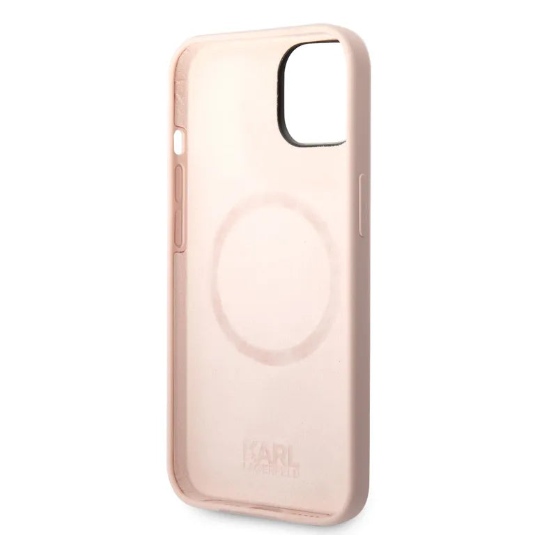 Karl Lagerfeld és Choupette folyékony szilikon Zadní Kryt pro iPhone 14 Plus rózsaszínű tok