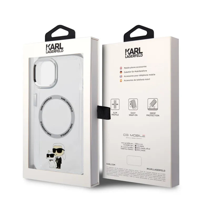 Karl Lagerfeld MagSafe Compatibilní Kryt IML Karl és Choupette NFT pro iPhone 13 átlátszó tok
