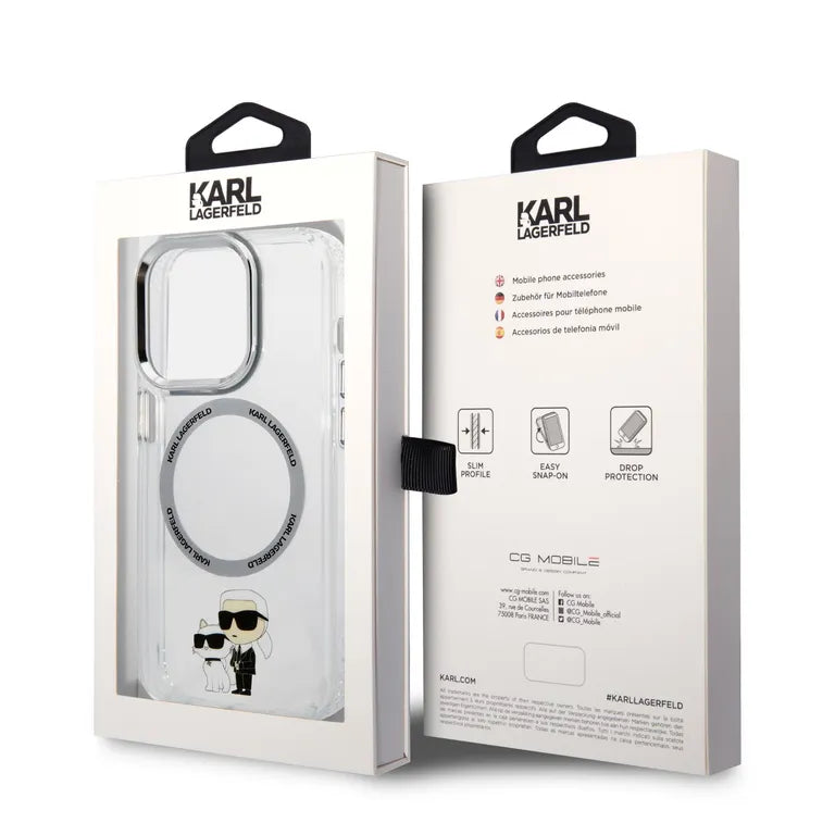 Karl Lagerfeld MagSafe Compatibilní Kryt IML Karl és Choupette NFT pro iPhone 13 Pro átlátszó tok
