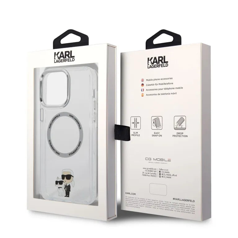 Karl Lagerfeld MagSafe Compatibilní Kryt IML Karl és Choupette NFT pro iPhone 13 Pro Max átlátszó tok