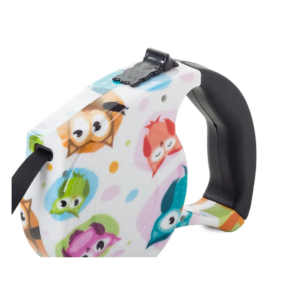 Automatikus kutyapóráz pántzárral 5m 15kg, fehér baglyokkal