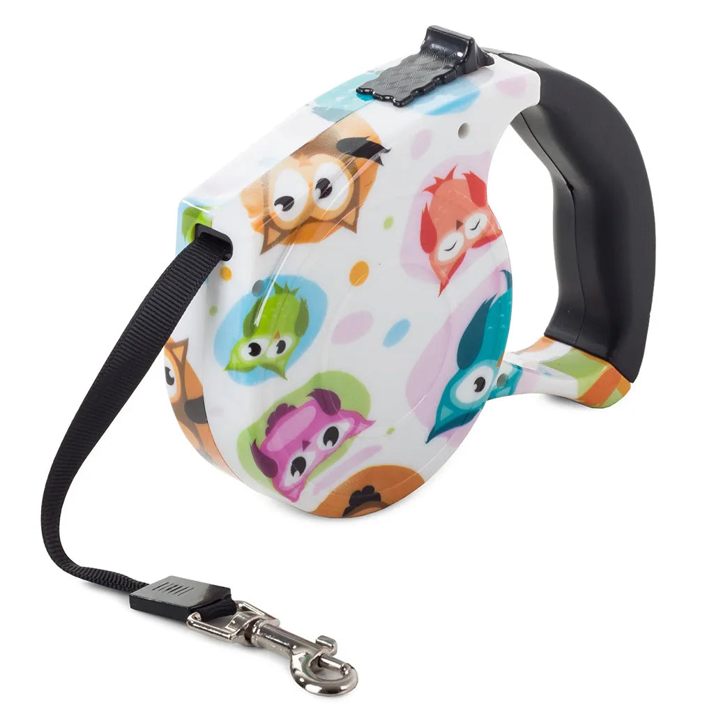 Automatikus kutyapóráz pántzárral 5m 15kg, fehér baglyokkal