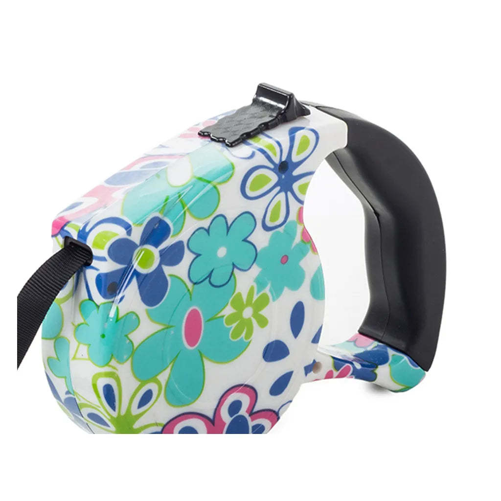 Automatikus kutyapóráz pántzárral 5m 15kg, fehér virágokkal