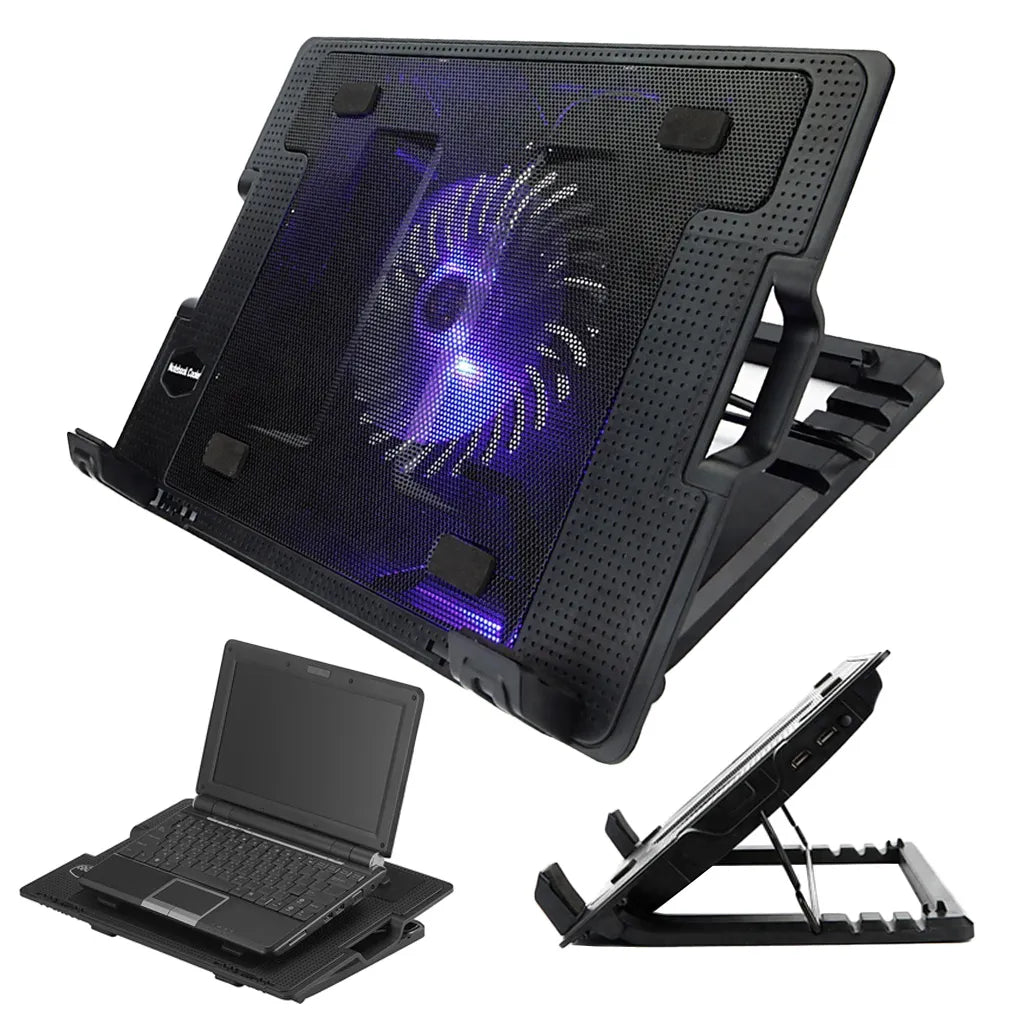 Laptophűtő-állvány LED világítással, fekete, 20x33 cm