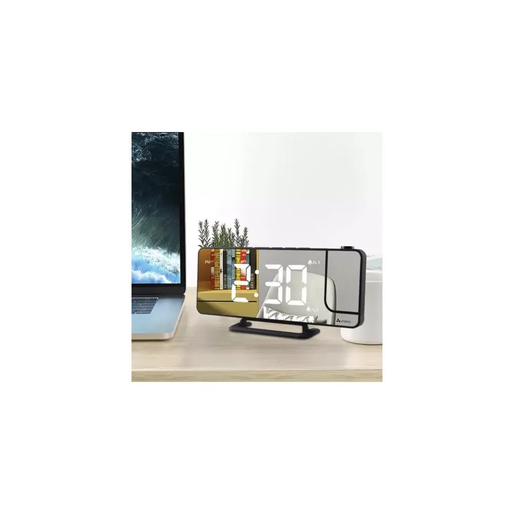 LED ébresztőóra kivetítővel, USB, 18,5x7,5x4 cm, fekete