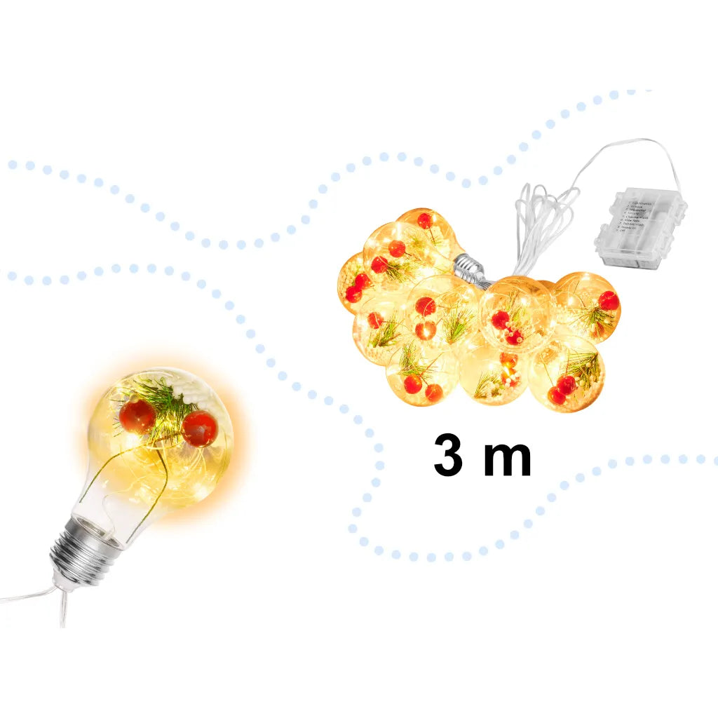 LED-füzér díszes gömb 3 m, meleg fehér