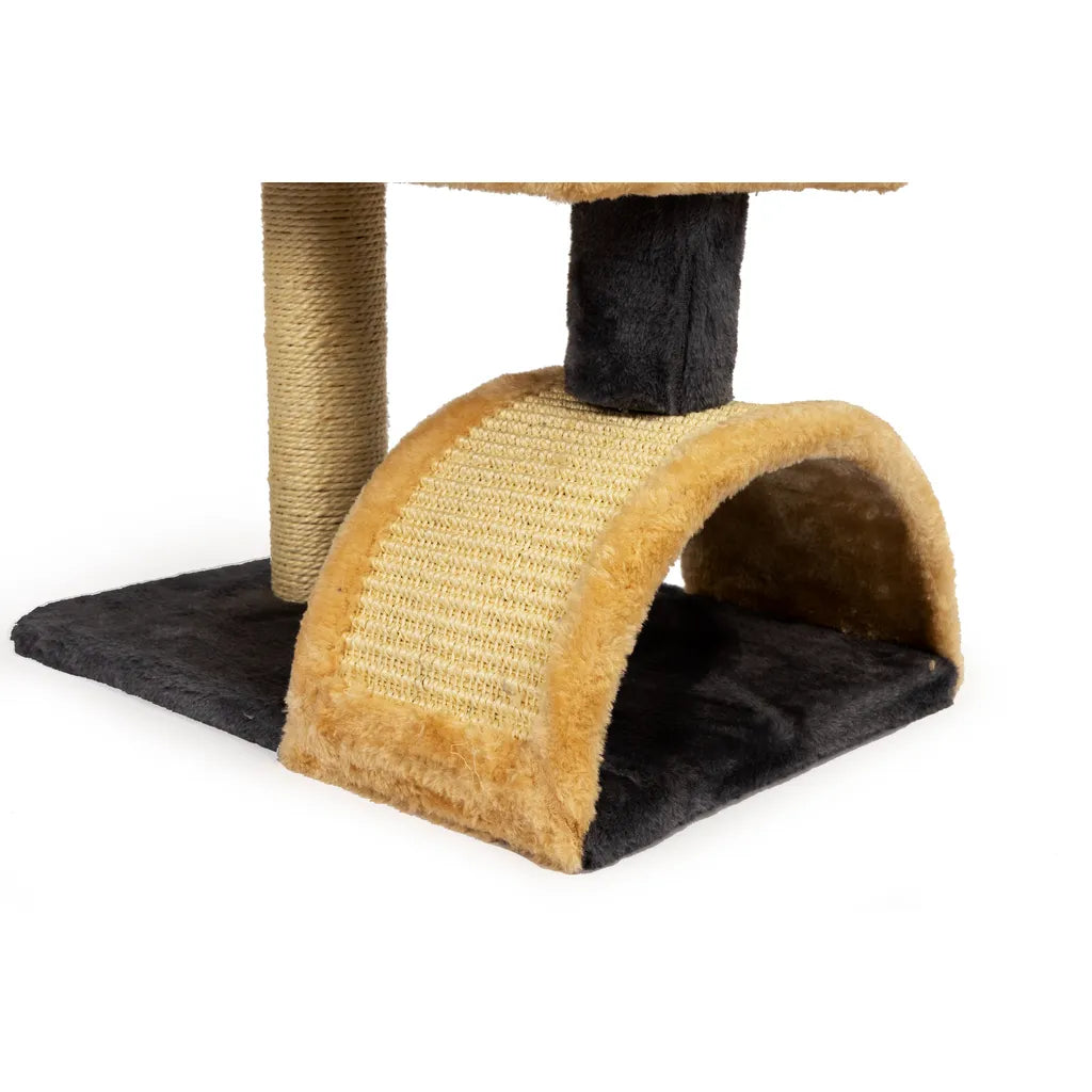 Játéktorony macskáknak 3 szinttel, játékkal, kaparófával, 55x39.5x29.5 cm, bézs-fekete