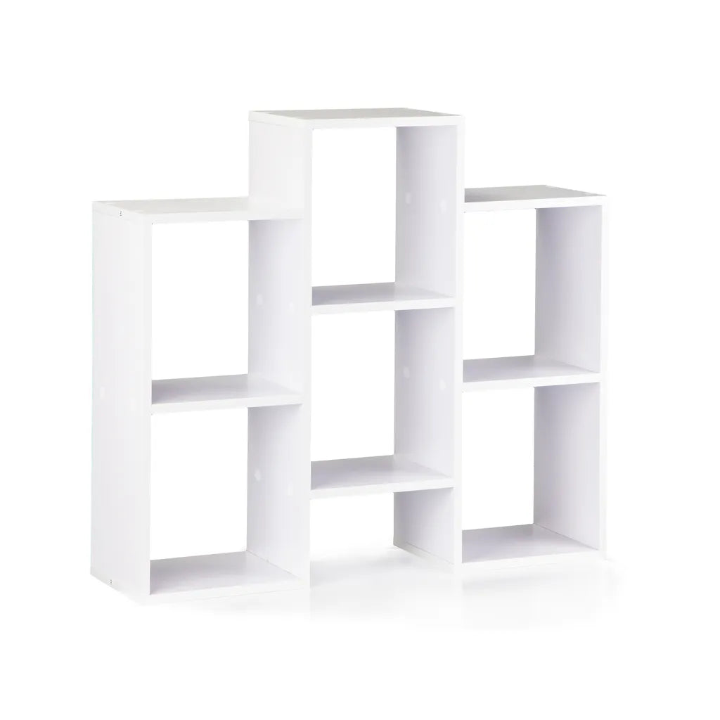 Modern könyvespolc eltolt polcokkal, 85x22x76 cm, fehér