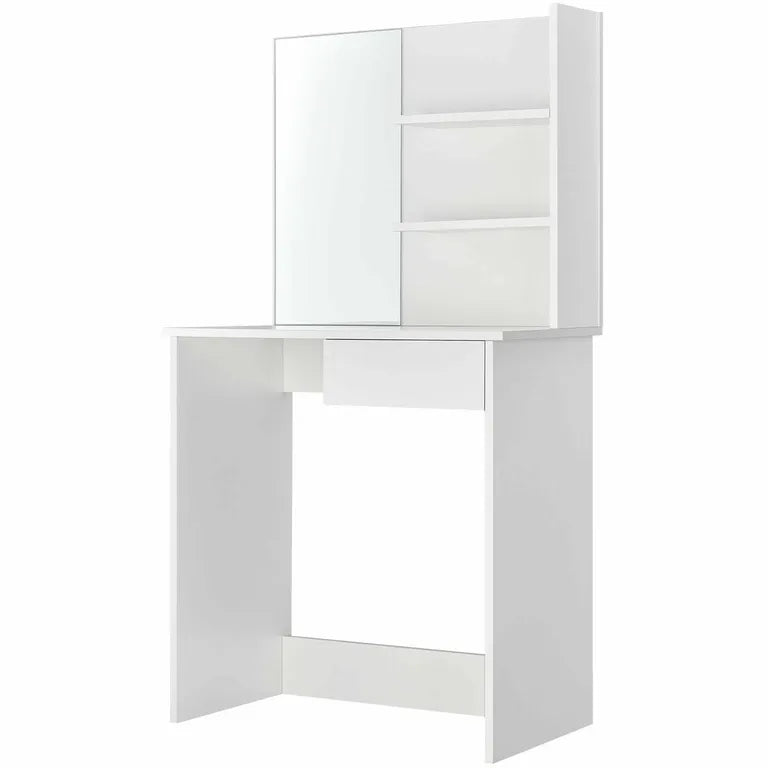 Öltözőasztal fiókkal, polcokkal, tükörrel modern design, fehér, 75x40x141 cm