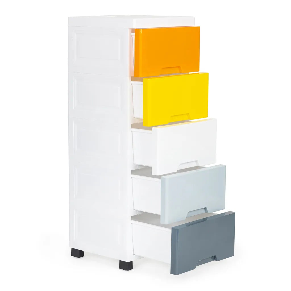 ModernHome 5 fiókos univerzális tároló szekrény, 84.5 x 32.5 x 31 cm, többszínű/fehér