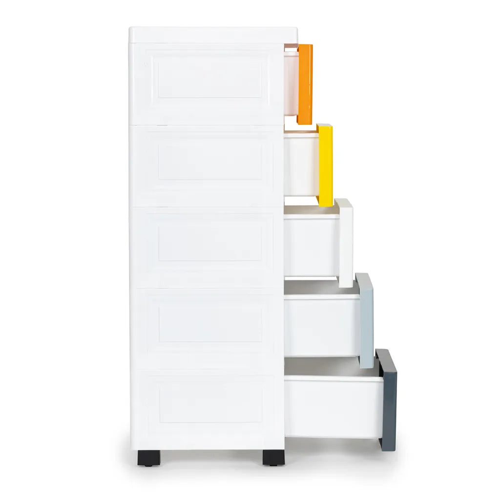 ModernHome 5 fiókos univerzális tároló szekrény, 84.5 x 32.5 x 31 cm, többszínű/fehér