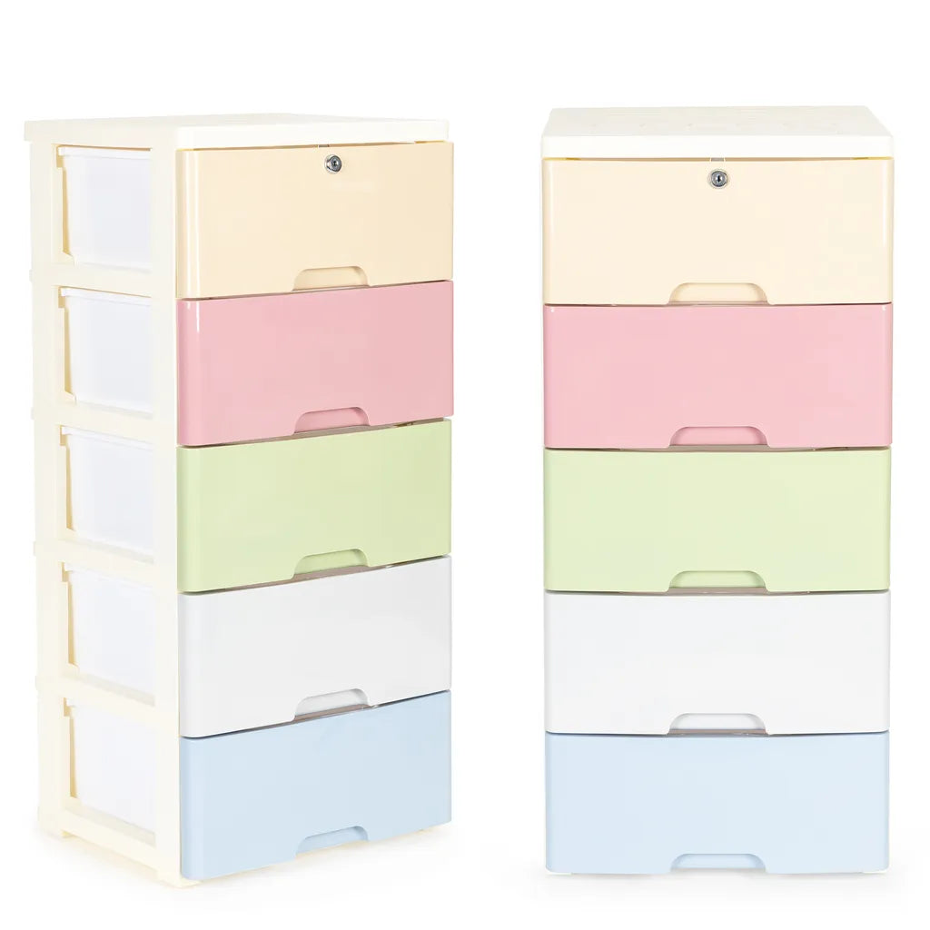 ModernHome 5 fiókos univerzális tároló szekrény, 83 x 32 x 38 cm, többszínű/fehér