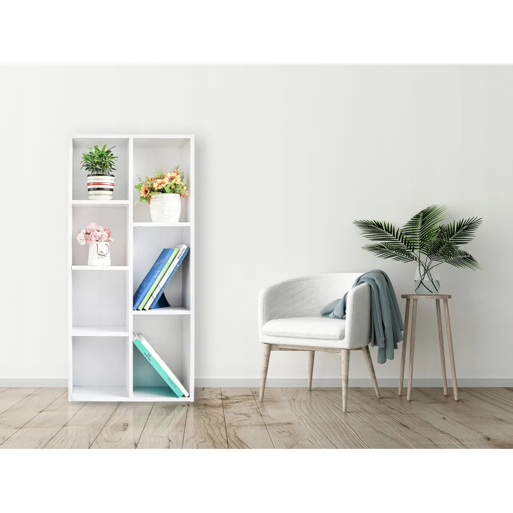 ModernHome könyvespolc 7 rekesszel, 106x24x50 cm, fehér