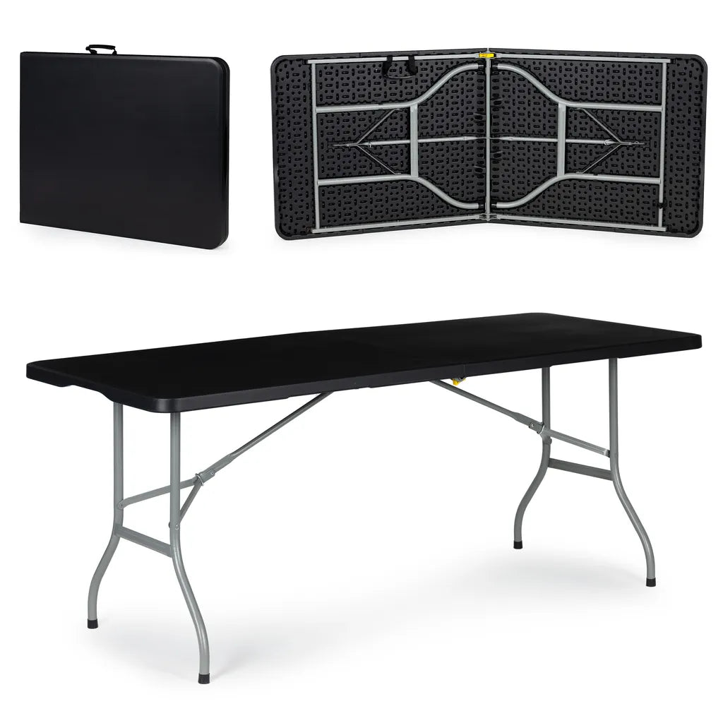 ModernHome Összecsukható Catering Asztal - 180 x 70 cm, HDPE Műanyag Tetejű, Fekete