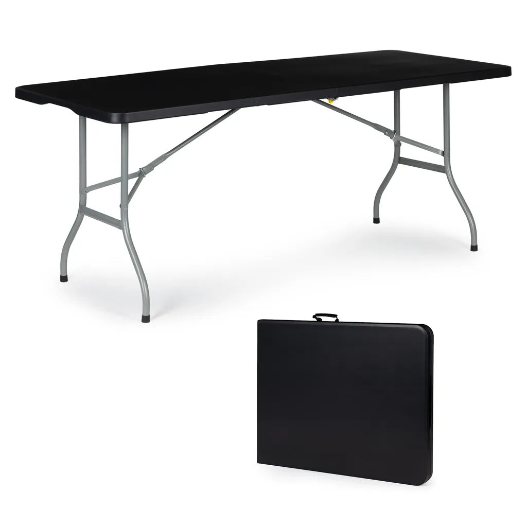ModernHome Összecsukható Catering Asztal - 180 x 70 cm, HDPE Műanyag Tetejű, Fekete