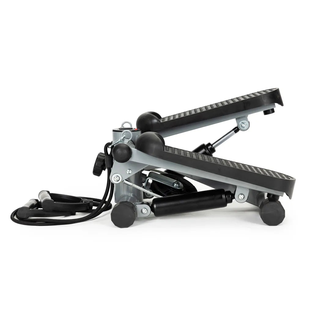 Otthoni fitness lépőgép rugalmas szalagokkal, számlálóval, LCD kijelzővel, fekete-szürke