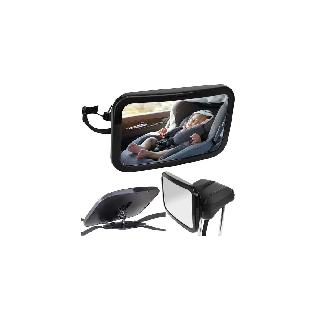 MALATEC Babafigyelő visszapillantó tükör fejtámla rögzítésssel, 360 fok, 30x20 cm, fekete