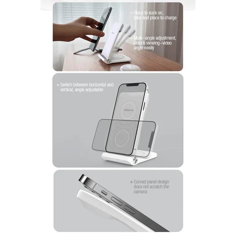 Nillkin PowerTrio 3in1 vezeték nélküli töltő Apple Watch-hoz Fehér (MFI)