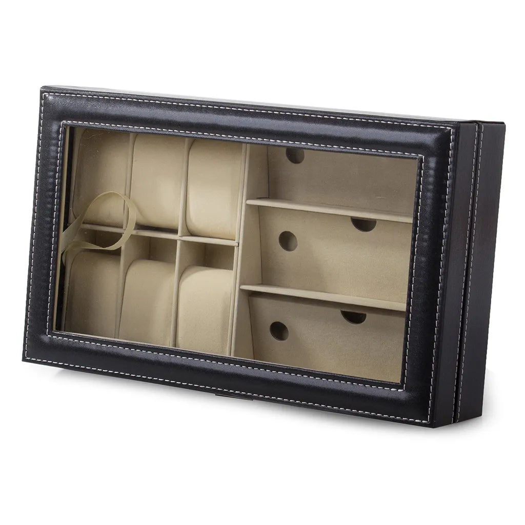 Óra- és szemüvegtartó tok, fekete, 33x20x8 cm