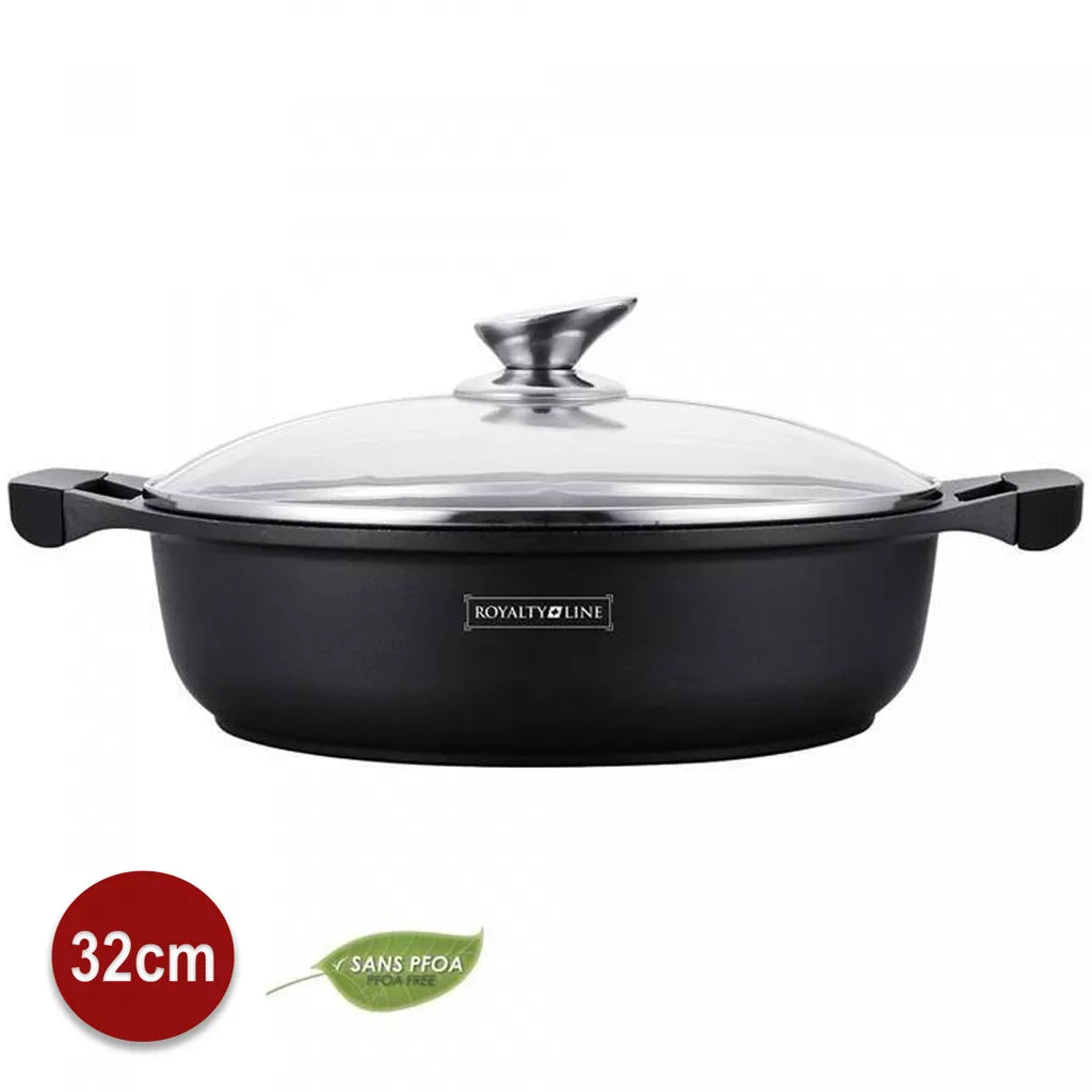 Royalty Line 32cm-es sütő- főzőedény tapadásmentes márványbevonattal, fedővel, 5.5 liter, fekete